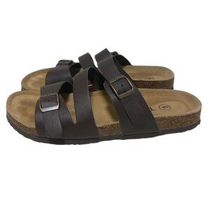 Taxi - Brown Leather Birk-style slip on sandal - 9